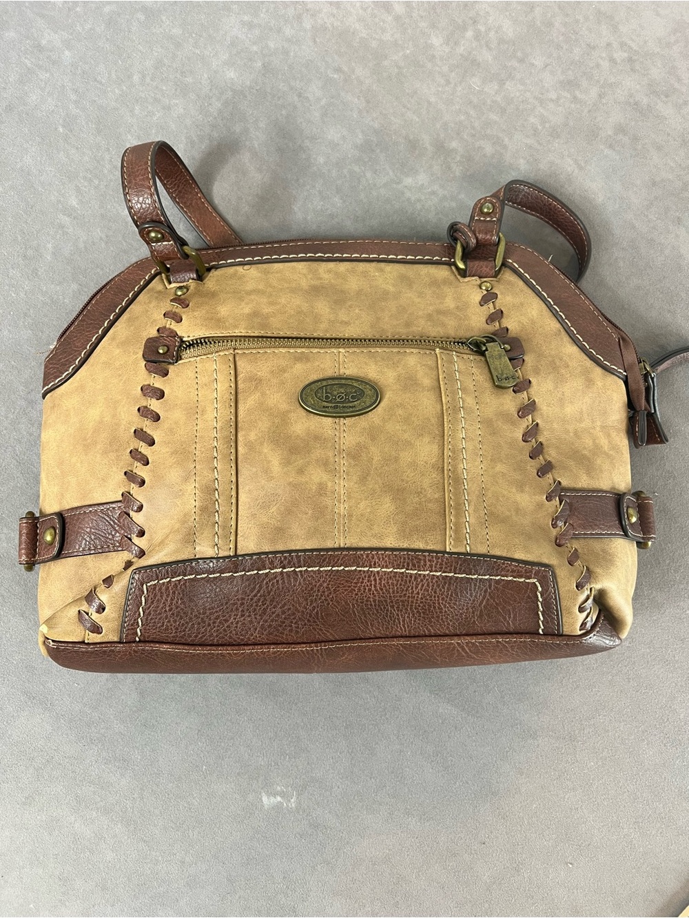 b.o.c. Two-Tone Tan and Brown Whipstitch Shoulder Bag